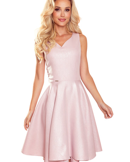 16090-7-114-14 Ausgestelltes Kleid - herzförmiger Ausschnitt - Puderrosa + Glitzer-7