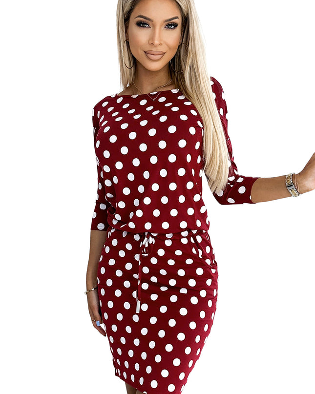 20354-7-Sportkleid mit Bindung und Taschen - Burgund + Tupfen-7