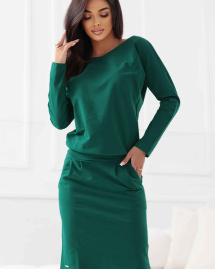 Langarm-Sweatshirtkleid mit Taschen – bequemer Schnitt mit Ausschnitt hinten – grün