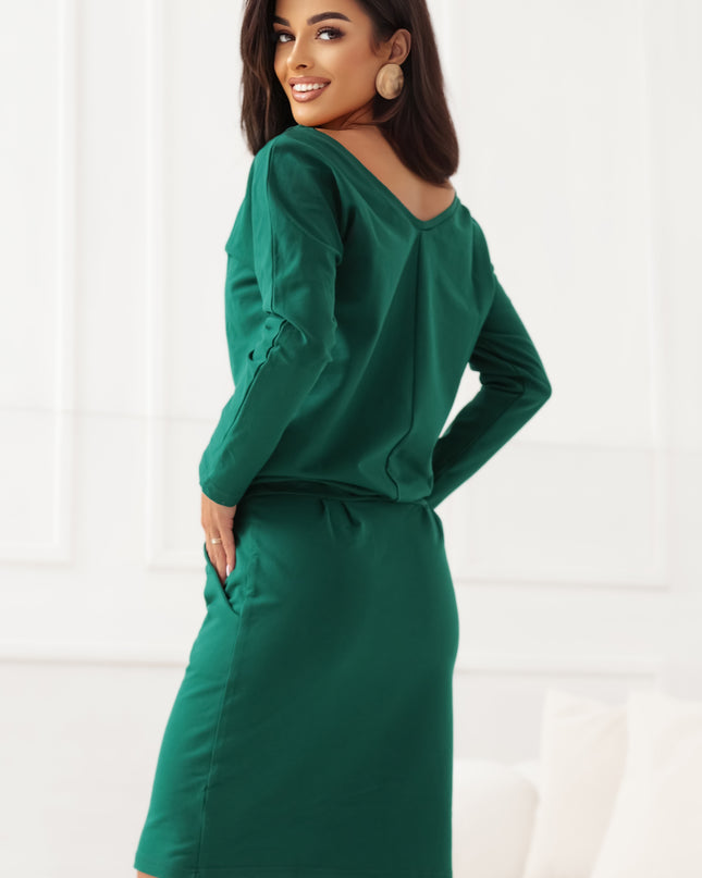 Langarm-Sweatshirtkleid mit Taschen – bequemer Schnitt mit Ausschnitt hinten – grün