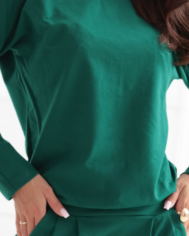 Langarm-Sweatshirtkleid mit Taschen – bequemer Schnitt mit Ausschnitt hinten – grün