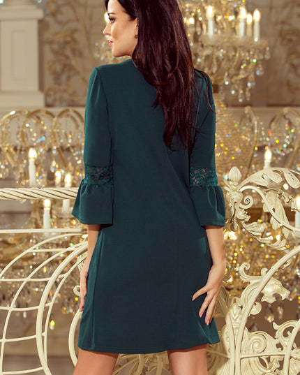 MARGARET Kleid mit Spitze an den Ärmeln - dunkelgrün