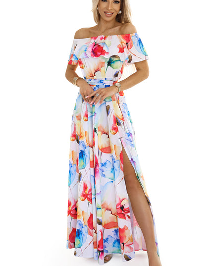 Langes Sommerkleid mit Gürtel - buntes Blumenmuster ? by numoco