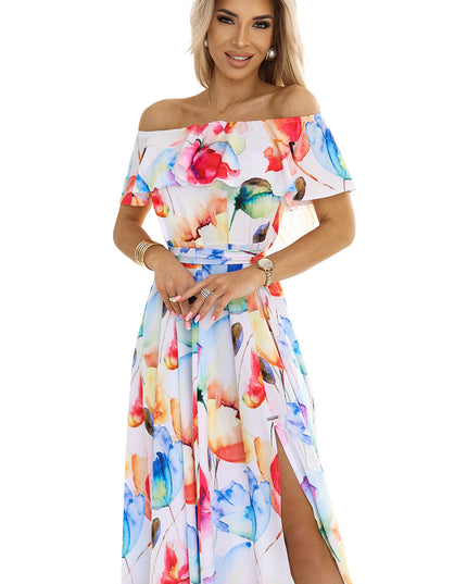 Langes Sommerkleid mit Gürtel - buntes Blumenmuster ? by numoco