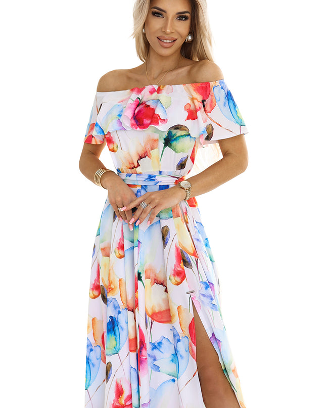 Langes Sommerkleid mit Gürtel - buntes Blumenmuster ? by numoco