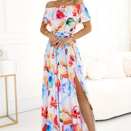 Langes Sommerkleid mit Gürtel - buntes Blumenmuster ? by numoco