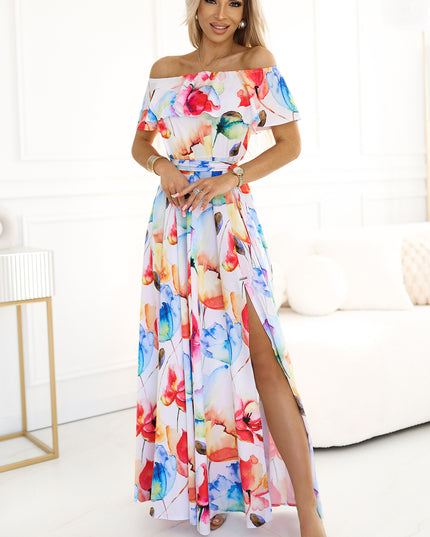 Langes Sommerkleid mit Gürtel - buntes Blumenmuster ? by numoco
