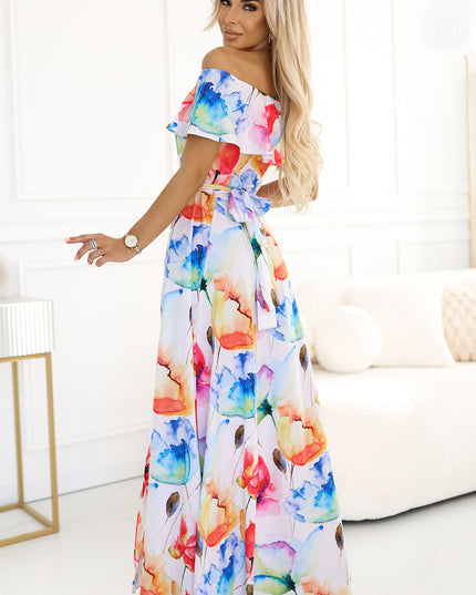 Langes Sommerkleid mit Gürtel - buntes Blumenmuster ? by numoco