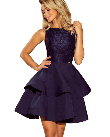 LAURA ausgestelltes Kleid mit Spitze - dunkelblau