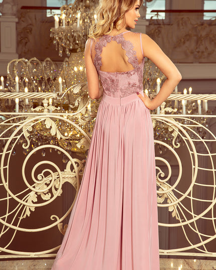 13385-2-215-5 LEA langes ärmelloses Kleid mit aufgesticktem Dekolleté - TAUPE-2