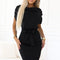 20660-1-ROXI Kleid mit asymmetrischem Rock und Gürtel – SCHWARZ-1