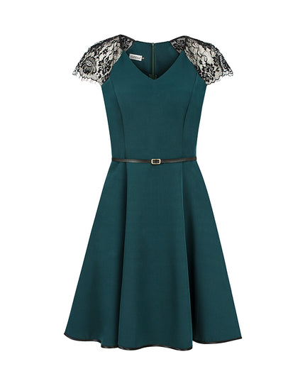 SILVIA Kleid mit Spitzeneinsätzen - grün by numoco