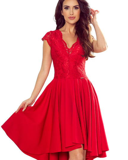 14050-7-300-2 PATRICIA - Kleid mit längerem Rücken mit Spitzenausschnitt - Rot-7
