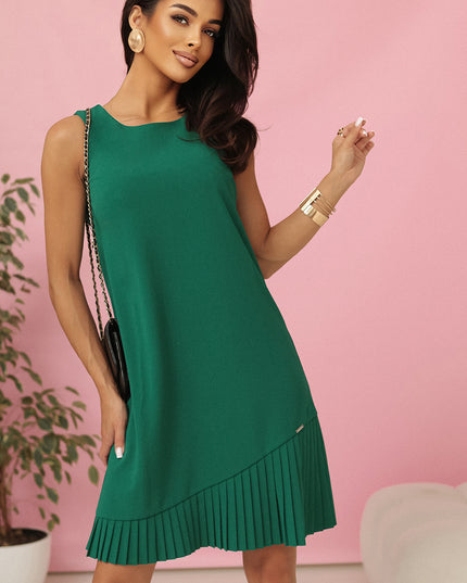 20596-1-KARINE - trapezförmiges Kleid mit asymmetrischer Falte - grün-1