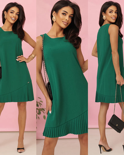 20596-13-KARINE - trapezförmiges Kleid mit asymmetrischer Falte - grün-13