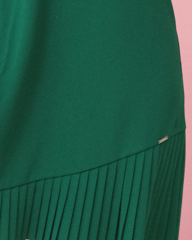 20596-10-KARINE - trapezförmiges Kleid mit asymmetrischer Falte - grün-10