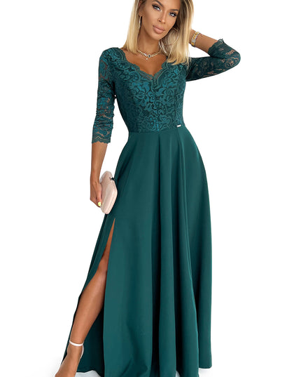16767-7-309-5 AMBER elegantes langes Spitzenkleid mit Ausschnitt - grün-7