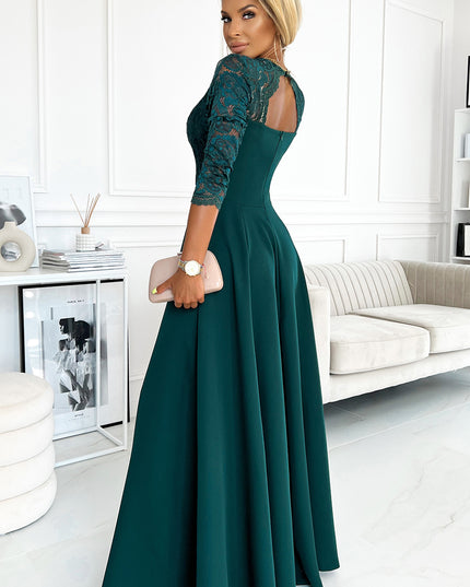 16767-2-309-5 AMBER elegantes langes Spitzenkleid mit Ausschnitt - grün-2