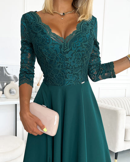 16767-3-309-5 AMBER elegantes langes Spitzenkleid mit Ausschnitt - grün-3