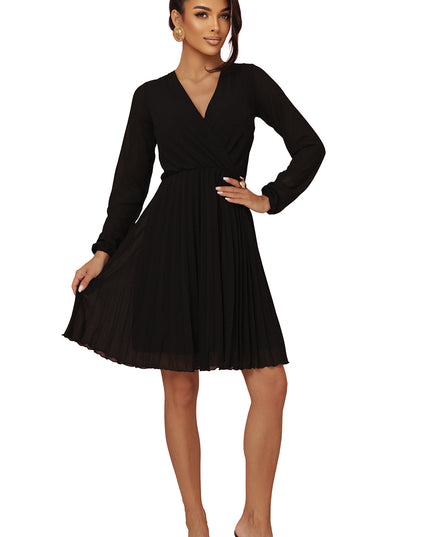 20590-12-ISABELLE Polnisches Plisseekleid mit langen Ärmeln und Ausschnitt - Schwarz-12
