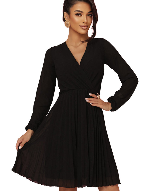 20590-11-ISABELLE Polnisches Plisseekleid mit langen Ärmeln und Ausschnitt - Schwarz-11