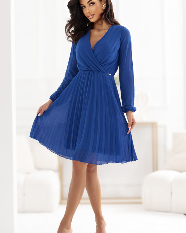 20775-4-ISABELLE Elegantes Plisseekleid mit Ausschnitt und langen Ärmeln - Kornblumenblau-4