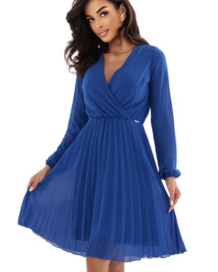 20775-9-ISABELLE Elegantes Plisseekleid mit Ausschnitt und langen Ärmeln - Kornblumenblau-9