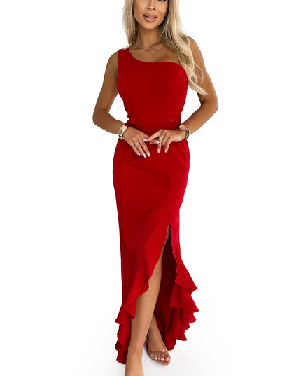 19331-7-317-4 Eine Schulter lange Kleid - Rot-7