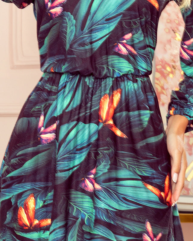 14625-5-320-1 CORA Kleid mit Ausschnitt und Rüschen - bunte SCHMETTERLINGE-5