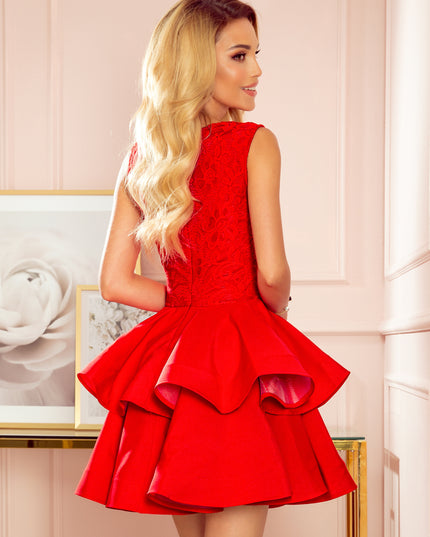 14896-4-321-1 Exklusives Kleid mit Spitzen-Ausschnitt - rot-4