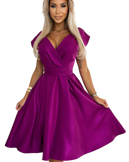19255-7-348-8 SCARLETT ausgestelltes Kleid mit Umschlagausschnitt - Fuchsia mit Glitzer-7