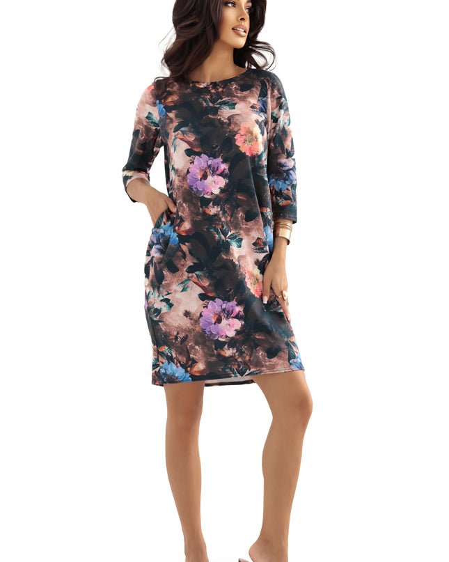 20798-10-JOLA Oversize-Kleid mit Taschen – Schokoladenton mit Blumenmuster-10