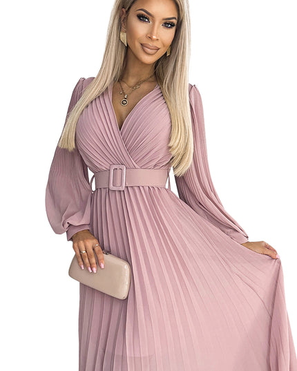 17364-8-414-2 KLARA Faltenkleid mit Gürtel und Ausschnitt - puderrosa-8