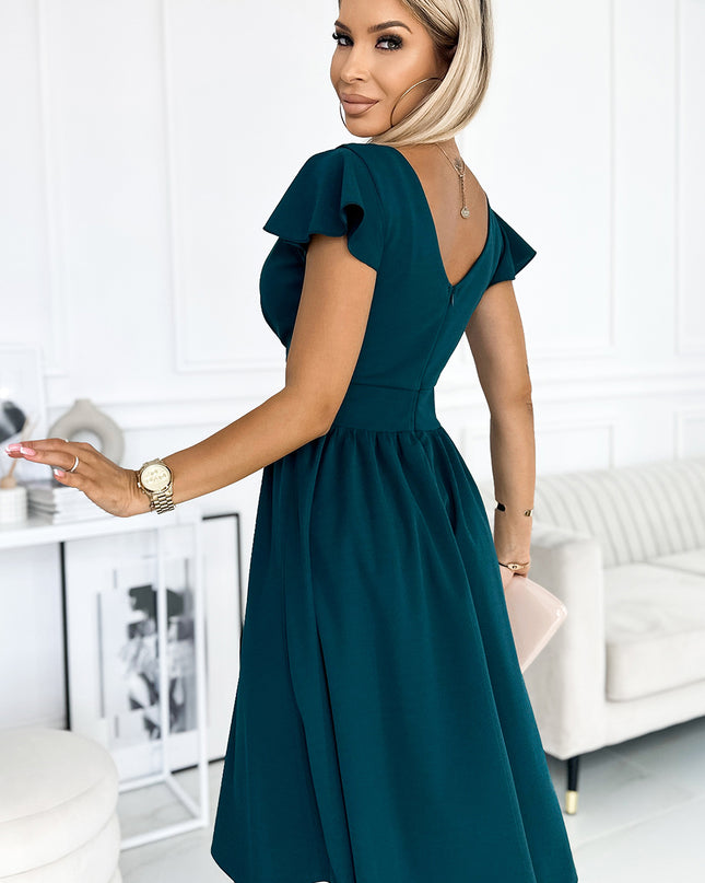 17820-3-425-1 MATILDE Kleid mit Ausschnitt und kurzen Ärmeln - grün-3