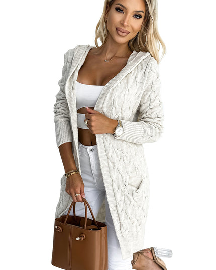 18425-6-491-1 Strickjacke – Umhang mit Kapuze und Taschen – beige Borte-6