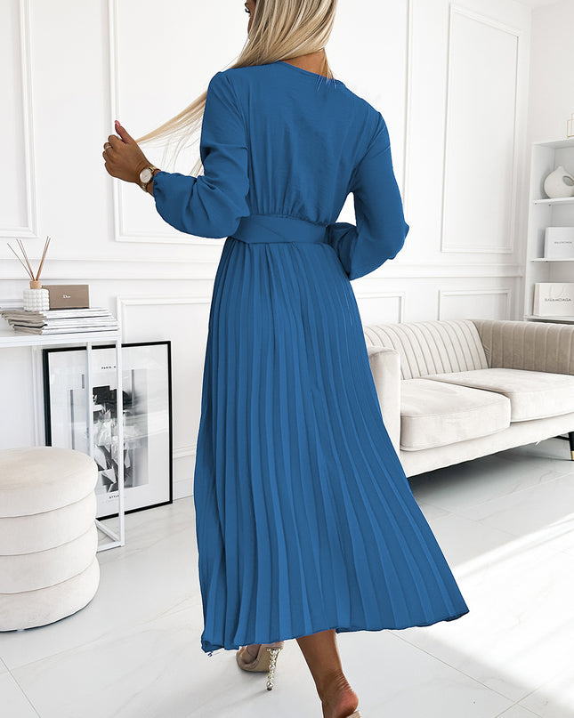 18893-3-504-5 VIVIANA Plissee-Midikleid mit Ausschnitt, langen Ärmeln und breitem Gürtel – JEANS-3