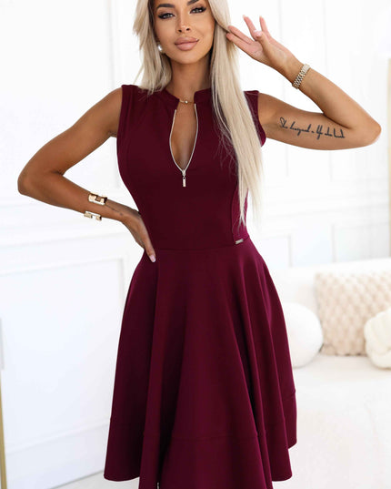 Exklusives Kleid mit ausgestelltem Saum und Reißverschluss - Burgunderrot by numoco