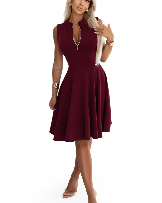 Exklusives Kleid mit ausgestelltem Saum und Reißverschluss - Burgunderrot by numoco