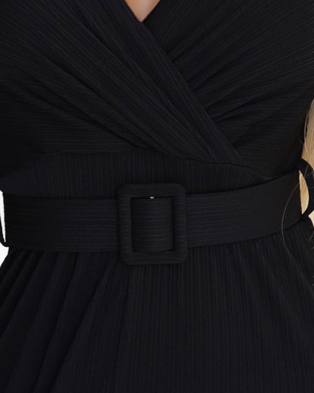 20537-8-Eleganter Jumpsuit mit Wickelausschnitt, weitem Bein und Gürtel – Schwarz-8