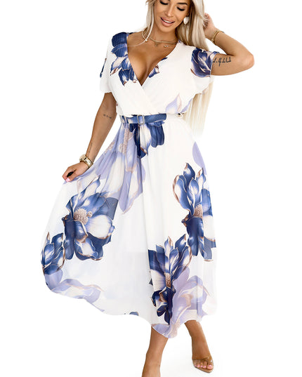 20411-7-Luftiges Wickel-Midikleid mit großem Blumenmuster in Blautönen-7