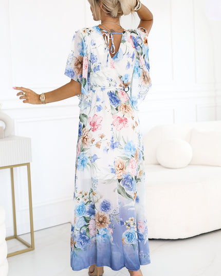 20412-3-Luftiges Wickel-Maxikleid mit Blumenmuster – blaue Rosen-3