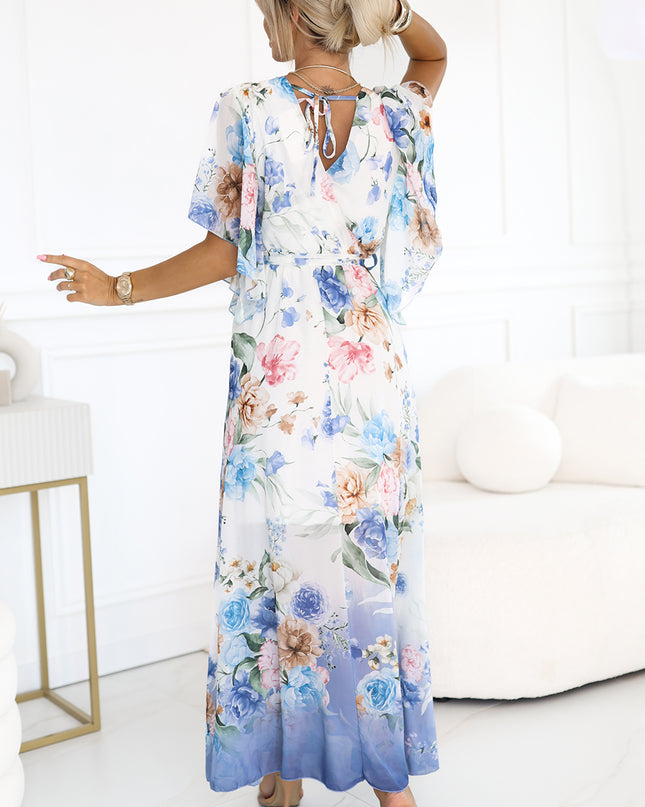20412-3-Luftiges Wickel-Maxikleid mit Blumenmuster – blaue Rosen-3
