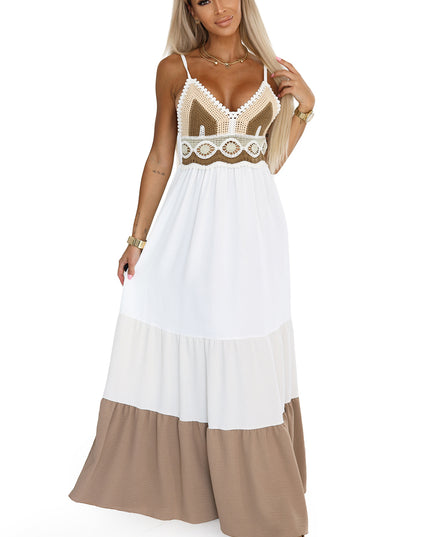 20556-11-Langes beige-weißes trägerloses Kleid mit Häkeloberteil – Boho-11