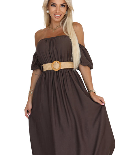 20644-10-Boho Maxikleid mit schulterfreien Trägern - Schokolade-10