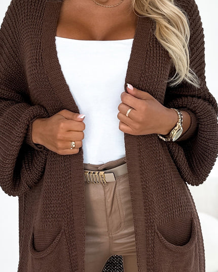 20737-6-Strickjacke - langer Pulloverumhang mit Taschen - Schokoladenfarbe-6
