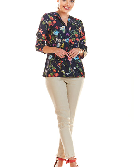489-FLOWERS-NAVY-L-3-Blouse M193-3
