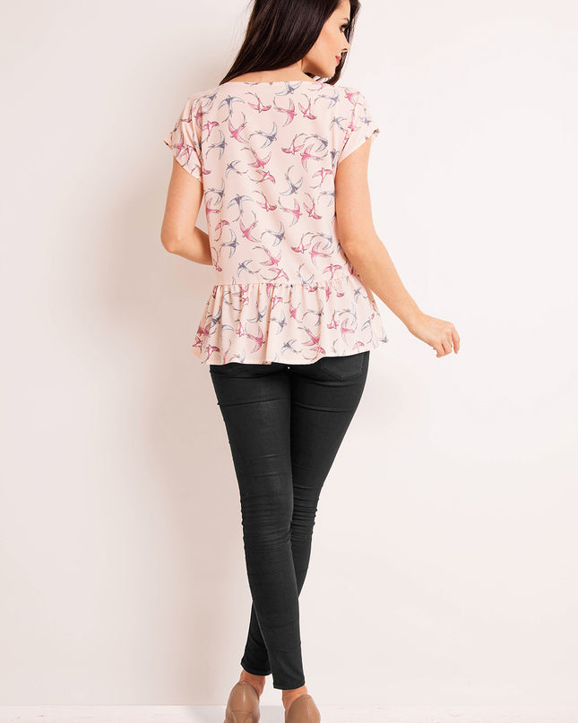 419-PINK-BIRDS-M-3-Blouse M130-3
