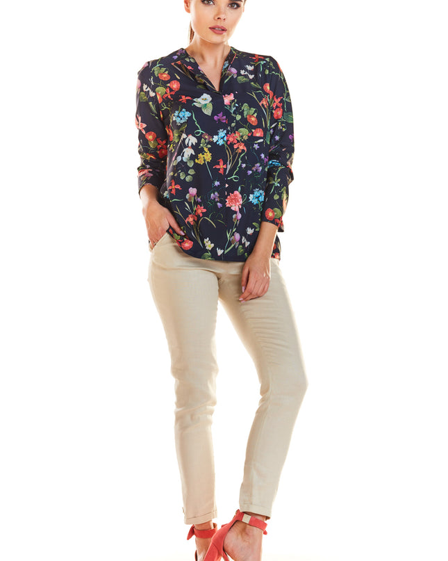 489-FLOWERS-NAVY-L-4-Blouse M193-4