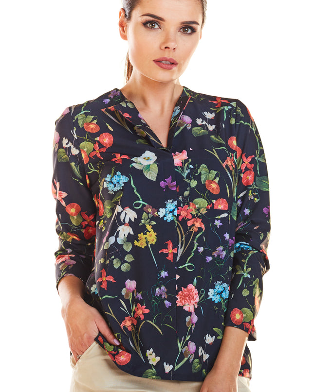 489-FLOWERS-NAVY-S-5-Blouse M193-5
