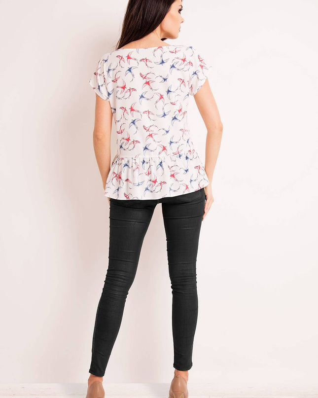 419-ECRU-BIRDS-M-3-Blouse M130-3